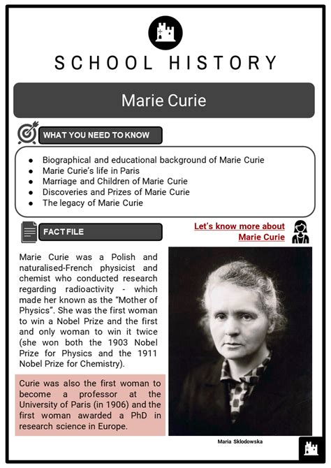 marie curie fact file|marie curie nobel prize facts.